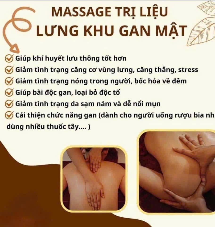 Infographic massage trị liệu lưng khu gan mật — bài độc, cải thiện chức năng gan